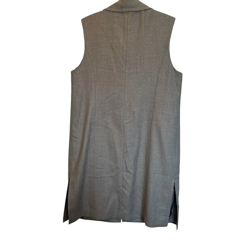Pendleton 100% Virgin Wool Long Line Duster Vest Gray Sleeveless Blazer Jacket L